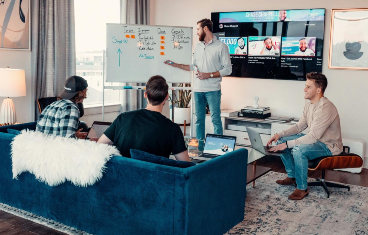 Modern educational environment with collaborative financial learning setup